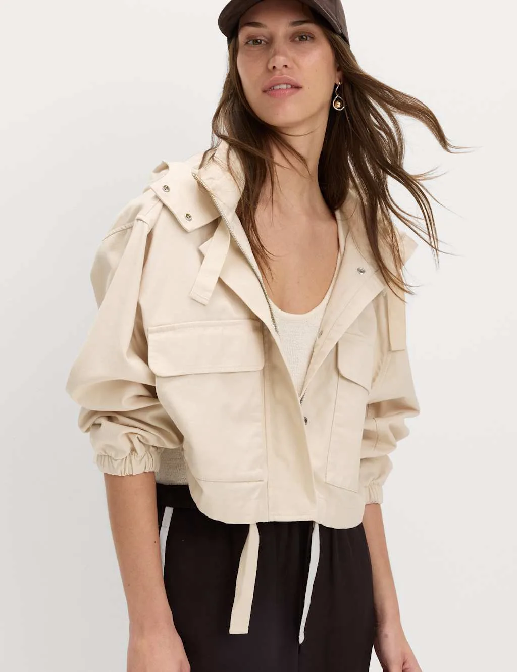 Pure Cotton Short Utility Jacket Ecru female - M&S - FashionsVida