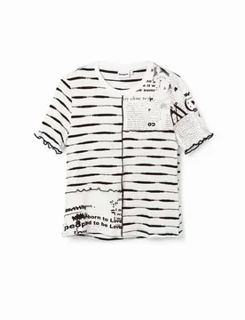 T-shirt patchwork rayures journal WHITE XS female - Desigual - FashionsVida