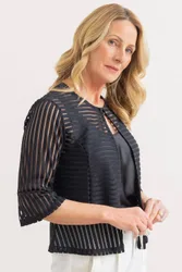 Women's Striped Mesh Peplum Jacket in Black Size: 18 - Black - Size: 18