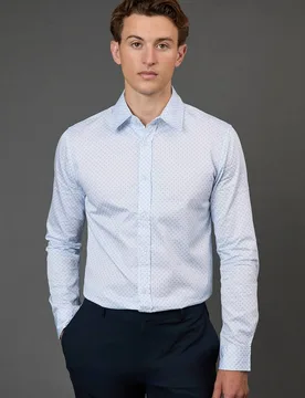 Men's White Geometric Print Slim Fit Long Sleeve Shirt Size: 15 in - White - Size: 15 in - Burton - FashionsVida