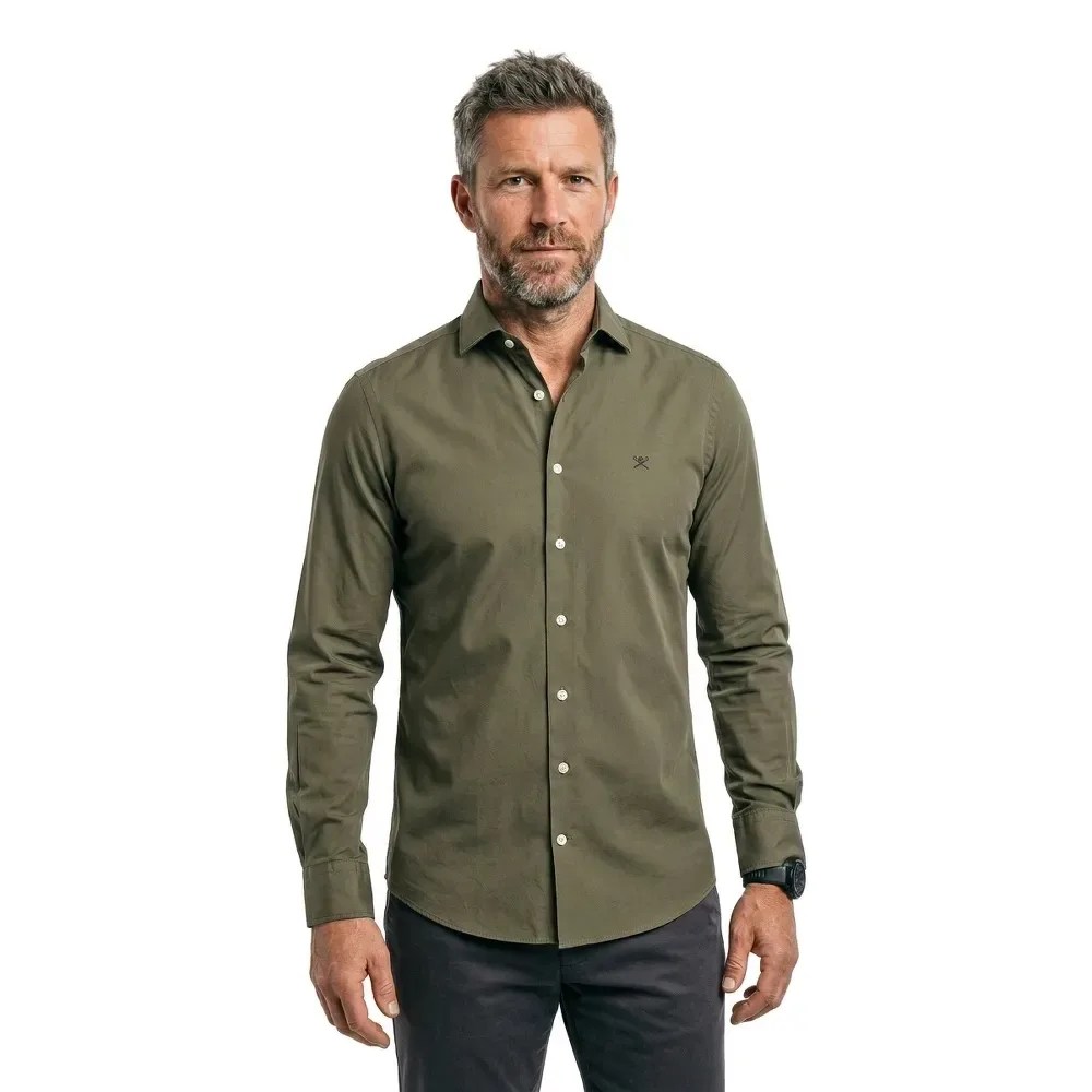 Camicia A Maniche Lunghe Hm301050 Forest Green XL - Hackett - FashionsVida