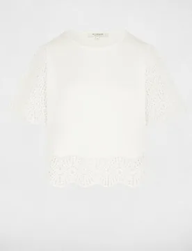 Camiseta de mujer de encaje con cuello redondo - Morgan - FashionsVida