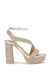 Gala Platform Jewel' Fabric Heels - Gold - Size: 7