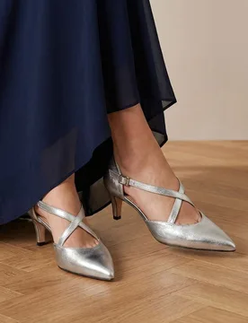Wide Fit Leather Stiletto Heel Court Shoes Silver female - Jones Bootmaker - FashionsVida