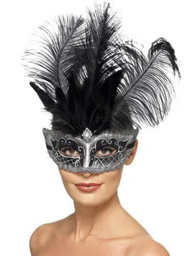 Venezianische Maske für Damen mit Federn Karnevals-Accessoire schwarz - female - RUBIES NL - FashionsVida