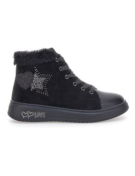 Sneakers Mid-Cut Nere Imbottite con Cerniera e Pellicciotto 1719 33