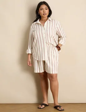 Cotton Rich Striped Shorts Oatmeal female - Live Unlimited London - FashionsVida