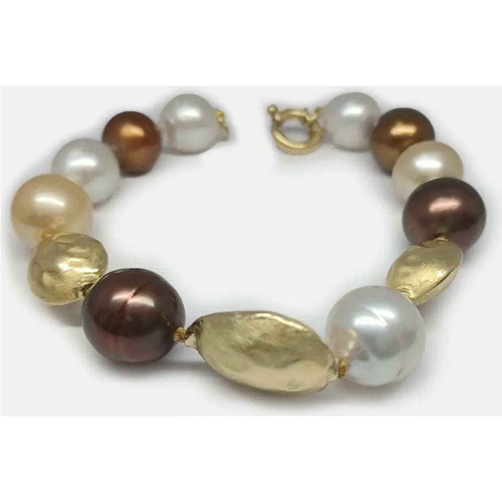 Pulsera de oro y perlas Golden - Romo Designs - FashionsVida