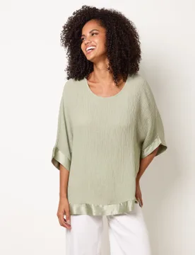 Viscose Crinkle Top With Satin Finish - ONE / LIGHT KHAKI - female - Blue Vanilla - FashionsVida
