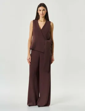 Pantalone ampio marrone 365 in crêpe envers satin - Marella - FashionsVida