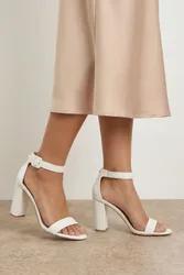 Womens Milla Covered Buckle High Block Heel Sandals - White - Size Uk 4