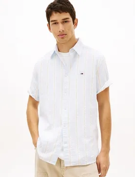 Camisa de hombre de rayas seersucker regular fit de manga corta - Tommy Jeans - FashionsVida