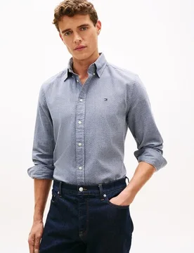 Camisa de caballero de manga larga tipo Dobby lisa - Tommy Hilfiger - FashionsVida