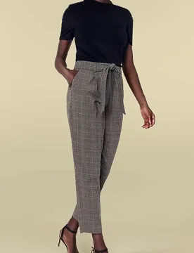 Womens Check Capri Taper Trousers - Grey - Size 8 Uk - OASIS - FashionsVida
