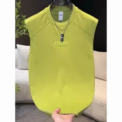 Men's Fashion Round Neck Solid Letter Sleeveless T-Shirt 2026 Summer New Versatile Pullover Casual Top