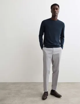 Extra Fine Merino Wool Crew Neck Jumper with Silk Navy male - Jaeger - FashionsVida