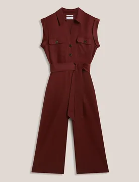 Pure Linen Button Front Cropped Jumpsuit Brown female - Hobbs - FashionsVida