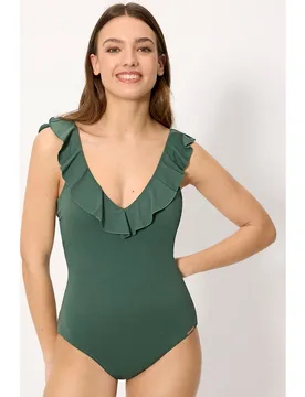Bañador reductor con volantes micropiqué coral en copa b - Ysabel Mora - FashionsVida