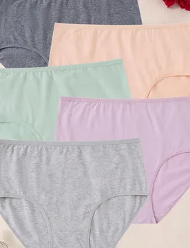 Paquete de 5 piezas de ropa interior de mujer de talla grande, de cintura alta, de algodón elástico y de unicolor - Shein - FashionsVida