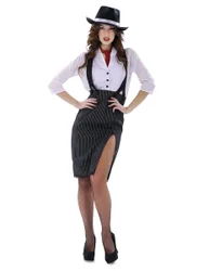 Sexy Gangster-Kostüm für Damen schwarz-weiss-rot - female
