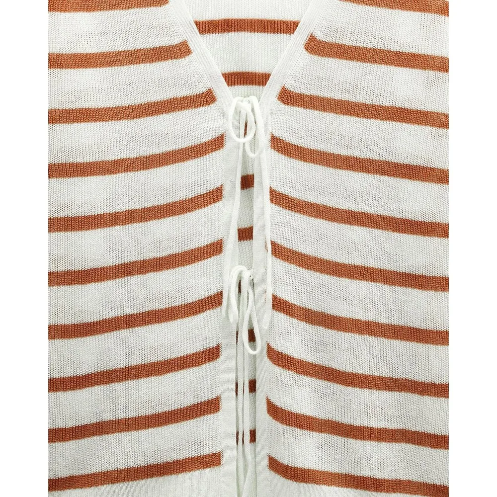Cárdigan de mujer de punto con cordón ajustable y estampado de rayas - Parfois - FashionsVida