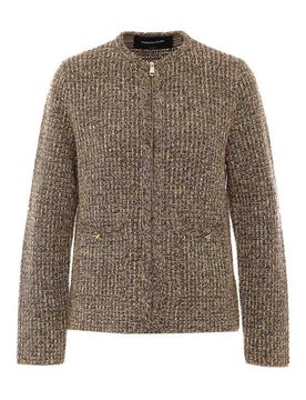 Giacca con zip in tweed beige
