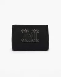 Pochette nera in canvas di cotone Beachwear con monogramm e profili in similpelle tono su tono