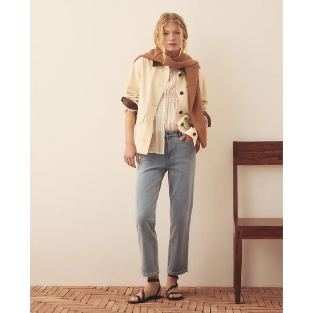Pantalón 5 bolsillos denim bordado vertical de mujer - Southern Cotton - FashionsVida