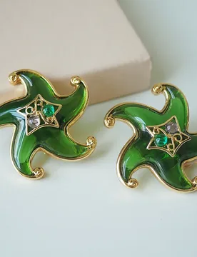 New Style Starfish Vintage Glass Stud Earrings - Personalized Green Gemstone High Luster Nautical Retro Jewelry - Aliexpress - FashionsVida
