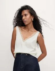 Satin Lace Insert Cami Top Ivory female
