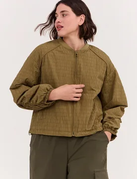 Chaqueta de mujer corta con mangas raglan mangas ranglan con fruncidos y elástico en el bajo - Fiorella Rubino - FashionsVida