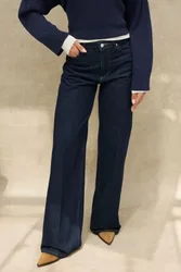 Womens Wide Leg Raw Denim Jeans - Dark Blue - Size 2xs