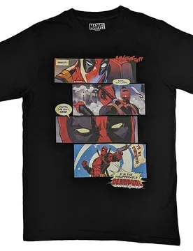 Unisex Deadpool Comic Strip T-Shirt in Black Size: 2XL - Black - Size: 2XL - Marvel - FashionsVida