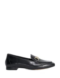 Leather Trim Flat Loafers Black female