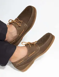 Wide Fit Leather Boat Shoes Taupe male