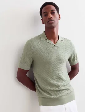 Merino Wool with Silk Knitted Polo Shirt Sage male - Jaeger - FashionsVida