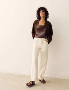 High Waisted Straight Leg Turn Up Jeans Ecru female - Per Una - FashionsVida