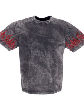 Maglietta Uomo Embroidered Flames Tee Grey/red