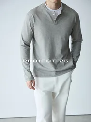PROJECT 25 Men's Long-Staple Cotton Henley Faux Two-Piece Long-Sleeve Tee – Versatile Urban Commuter & Casual Base Layer