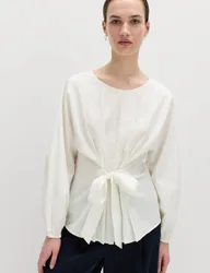 Pure Cotton Pleat Tie Detail Blouse Soft White female