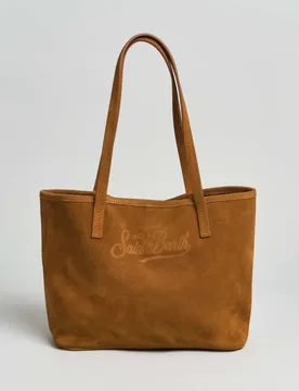 Borsa City Medium in suede cuoio con chiusura a zip e doppio manico lungo scamosciato - MC2 SAINT BARTH - FashionsVida
