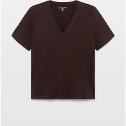 Camiseta de mujer lisa de manga corta con cuello pico