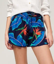 Superdry Damen Marineblau, Orange und Grün Beach Shorts Bedruckt, Größe: 42