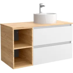 Mueble de baño 2 cajones coqueta derecha 2 huecos y Lavabo sobre encimera Bequia
