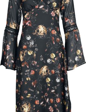 Gothic Kleid knielang - Garden Of Skull Midi Chiffon Dress - XS bis 4XL - für Damen - Größe S - multicolor - Frauen - female