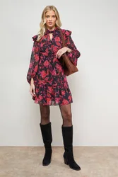 Women's Printed Ruched High Neck Mini Fit & Flare Dress in Floral Size: 8 - Floral - Size: 8