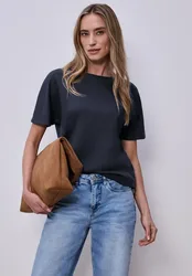 Dropped Shoulder Shirt mit Rippdetail female Blau