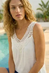 Women's Cotton Crochet Trim Vest in Ivory Size: 20 - Ivory - Size: 20