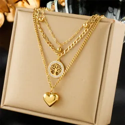 Pieza Collar con dije multicapa plateado en oro de acero de titanio con diseño de árbol de la vida y corazón - Regalo para San Valentín, Mamá, Ma