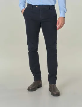 Pantalone chino Brad blu in tessuto micro armatura di cotone stretch - Michael Coal - FashionsVida